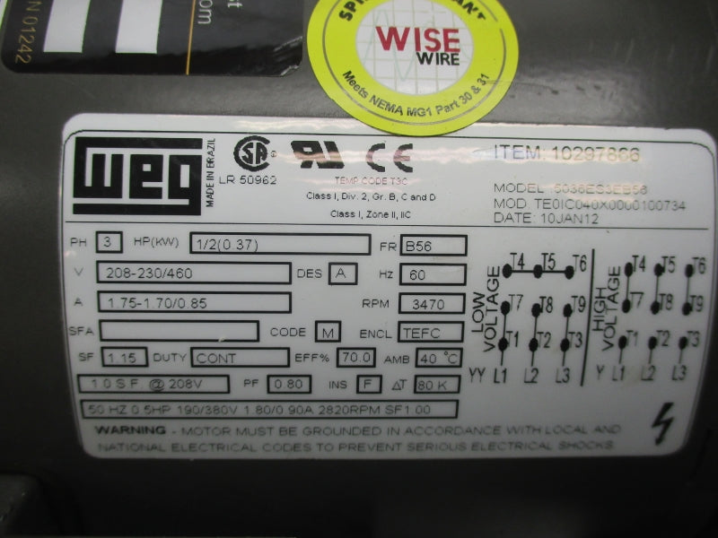 CINCINNATI FAN SPB-9S-FAN1ADM3EFA71 208-230/460V 1.75-1.70/0.85A NSNP