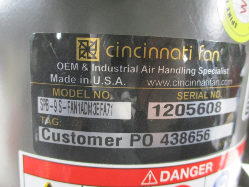 CINCINNATI FAN SPB-9S-FAN1ADM3EFA71 208-230/460V 1.75-1.70/0.85A NSNP