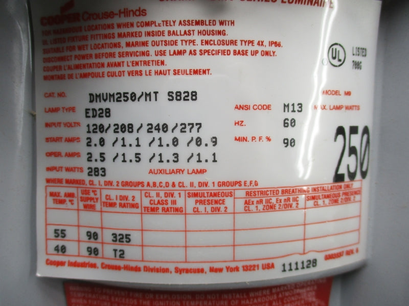 COOPER DMVM250/MTS828 277V 1.1A NSMP