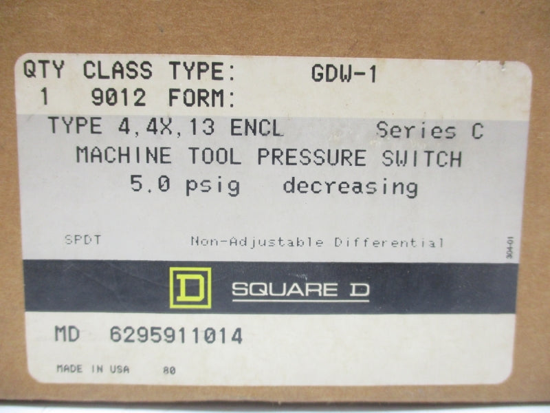 SQUARE D 9012GDW-1 SER. C 600VAC/DC 2-10PSI NSMP
