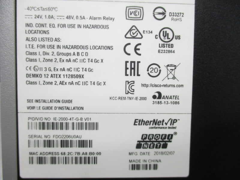 CISCO IE-2000-4T-G-B 24-48V 1-0.5A NSMP