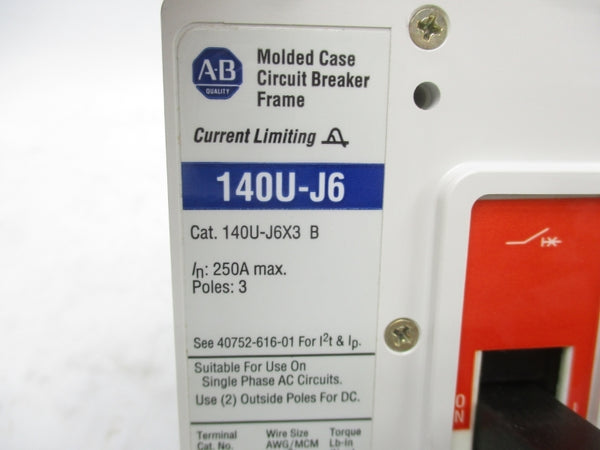 ALLEN BRADLEY 140U-J6D3-D20 SER. B 480V 250A NSMP