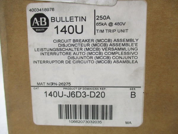 ALLEN BRADLEY 140U-J6D3-D20 SER. B 480V 250A NSMP