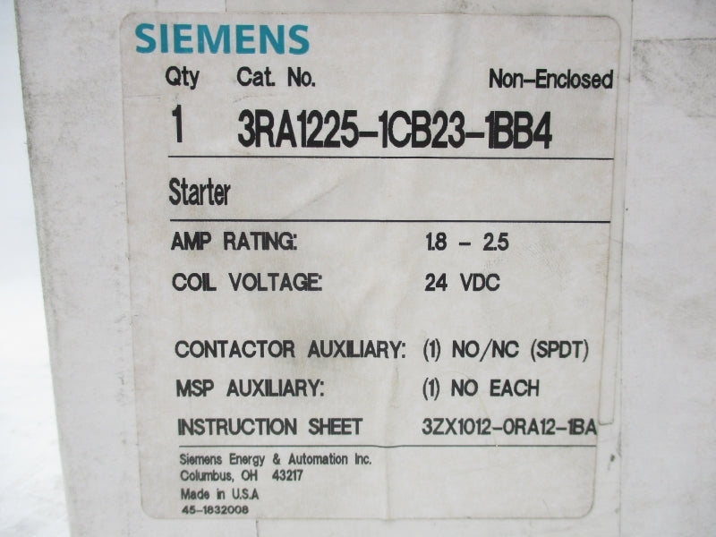 SIEMENS 3RA1225-1CB23-1BB4 24VDC 1.8-2.5A NSMP