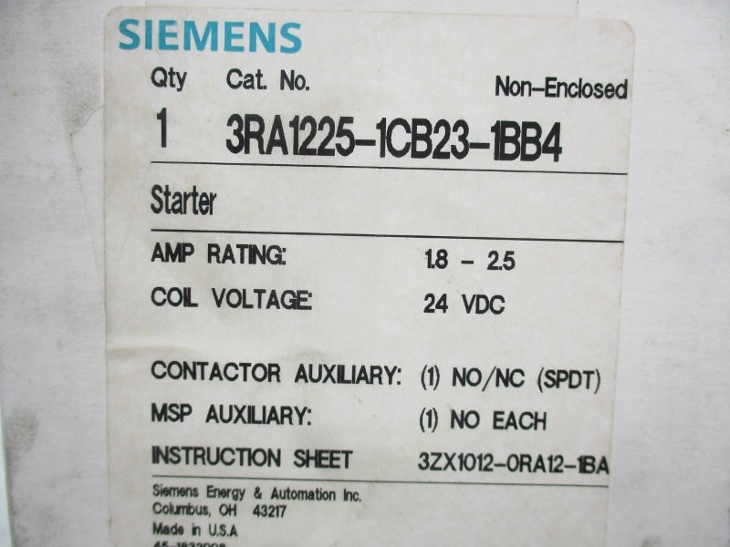 SIEMENS 3RA1225-1CB23-1BB4 24VDC 1.8-2.5A NSFS