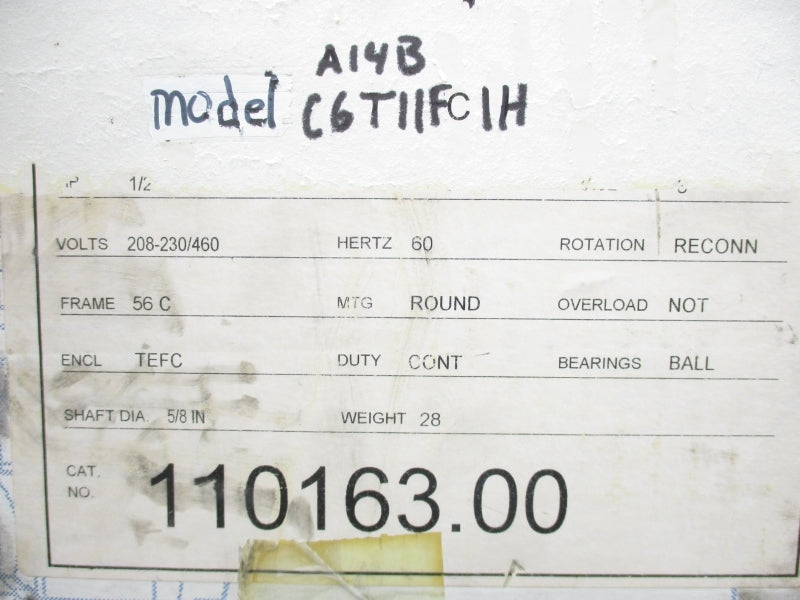 LEESON 110163.00 C6T11FC1H 208-230/460V 2.4/1.2A NSNP