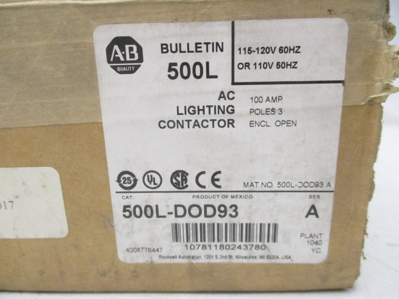 ALLEN BRADLEY 500L-DOD93 SER. A 110/115-120V 100A (BR/WH) NSFS