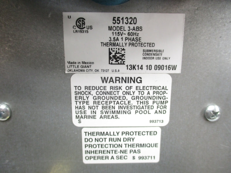 LITTLE GIANT 551320 3-ABS 115V 3.5A NSNP