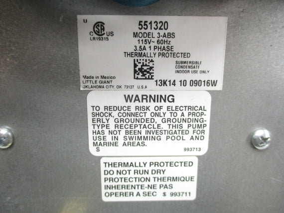 LITTLE GIANT 551320 3-ABS 115V 3.5A NSNP