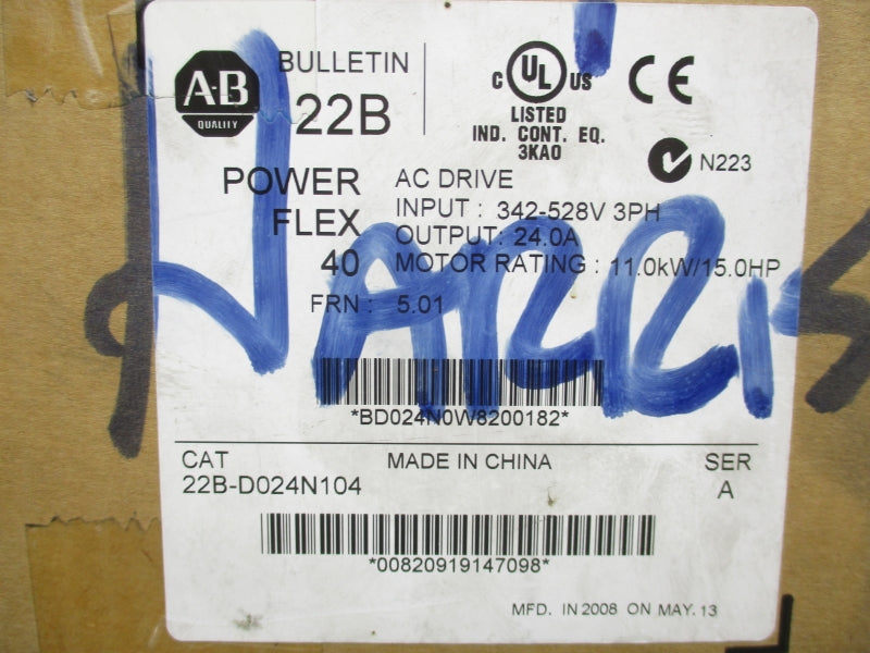 ALLEN BRADLEY 22B-D024N104 SER. A F/W 5.01 380-480V 26.0A NSMP