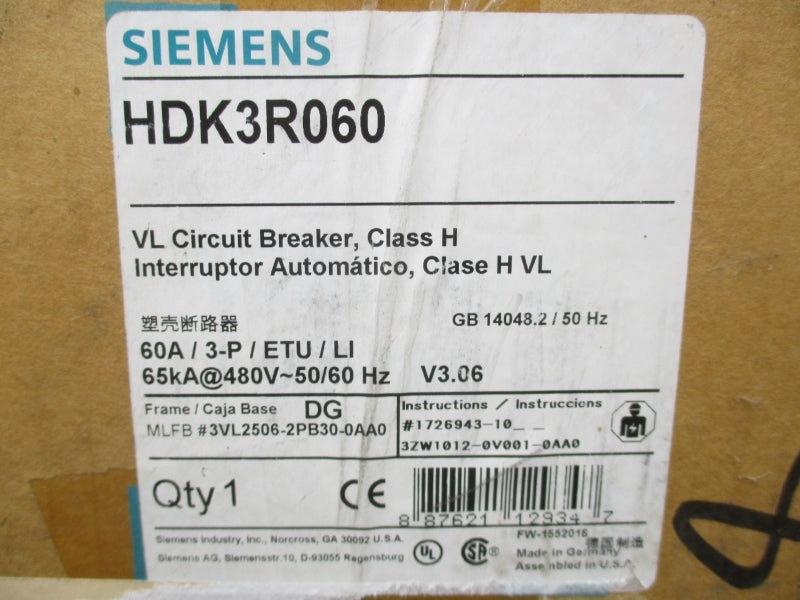 SIEMENS HDK3R060 480V 60A NSFS