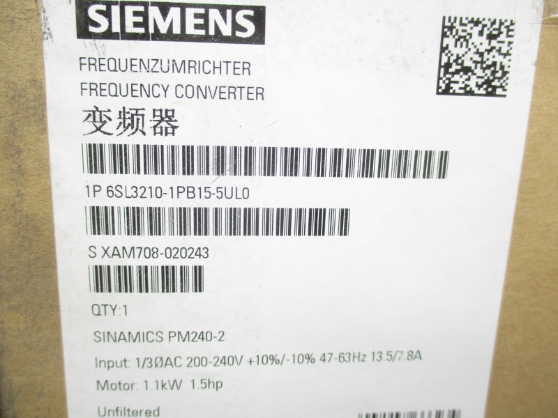 SIEMENS 6SL3210-1PB15-5UL0 200-240V 13.5/7.8A NSMP