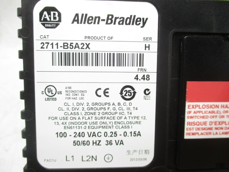 ALLEN BRADLEY 2711-B5A2X SER. H F/W 4.48 100-240VAC .25-.15A UNMP