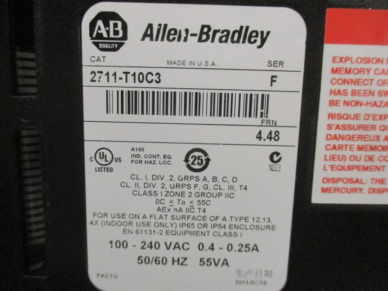 ALLEN BRADLEY 2711-T10C3 SER. F 100-240VAC 0.4-0.25A F/W 4.48 NSNP