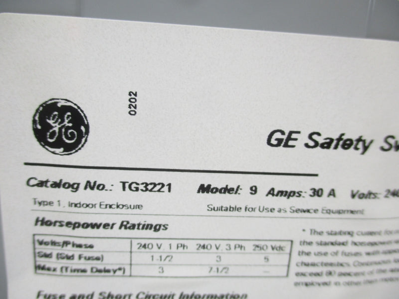 GENERAL ELECTRIC TG3221 120/240VAC 30A NSMP