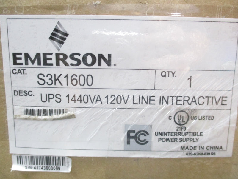 EMERSON S3K1600 120VAC 14.3A NSMP
