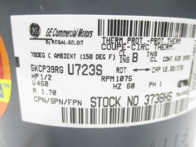GENERAL ELECTRIC 5KCP39RGU723S 460V 1.70A 1075RPM 1/2HP NSNP