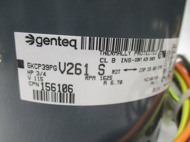 GENTEQ 5KCP39PGV261S 115V 6.70A 1625RPM 3/4HP NSNP