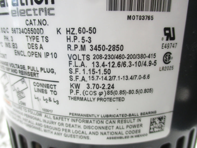 MARATHON ELECTRIC 56T34O5500D 208-230/460V NSNP