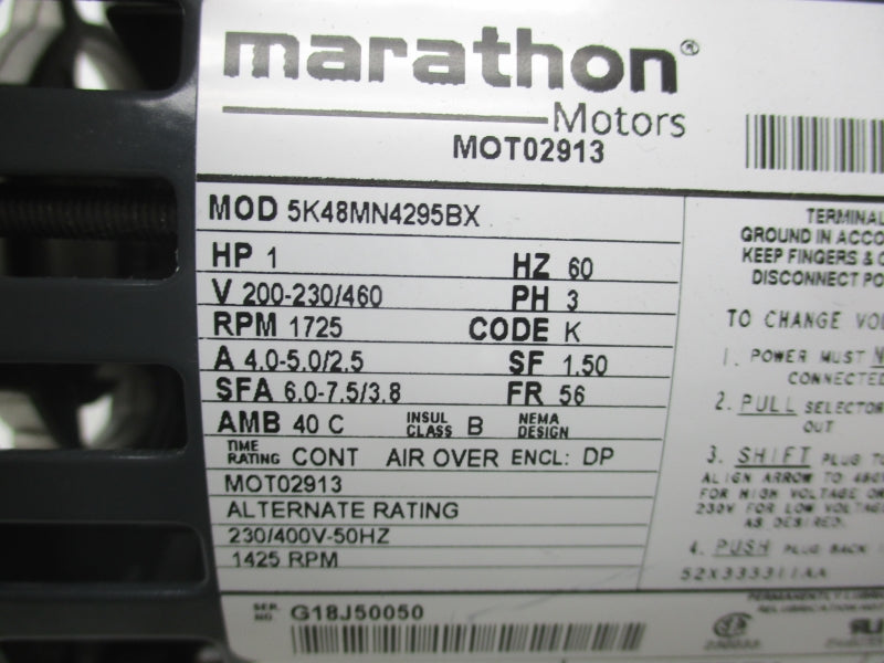 MARATHON ELECTRIC 5K48MN4295BX 200-230/460V 4.0-5.0/2.5A NSNP