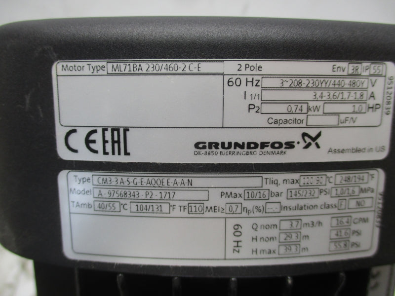 GUNDFOS ML71BA-E-C-CMS1B 440-480V 1.7-1.8A NSNP