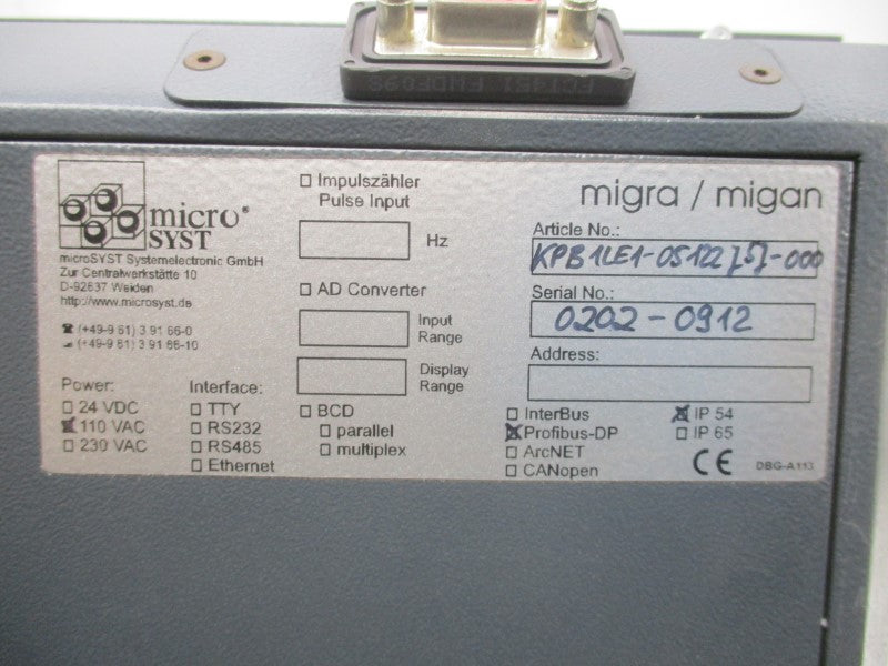 MICRO SYST KPB1LE1-05122151-000 110VAC NSNP