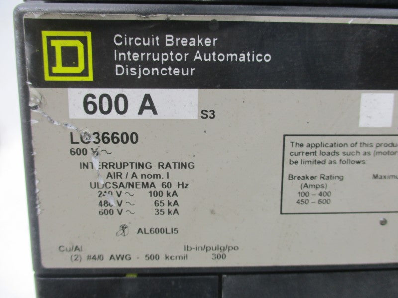 SQUARE D LC36600 600V 600A NSNP