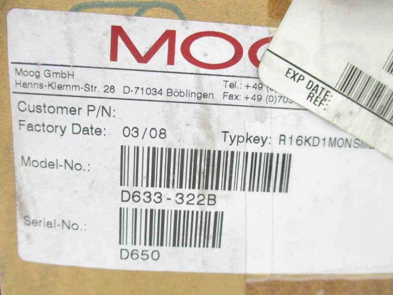 MOOG D633-322B R16KD1M0NSM2 24VDC NSMP