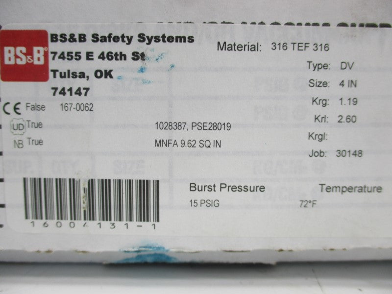 BS&B 16004131-1 15PSI 4" NSMP
