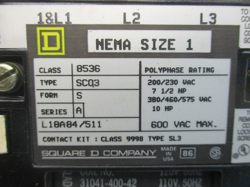 SQUARE D 8536SCO3V02 SER. A 110/120V NSMP