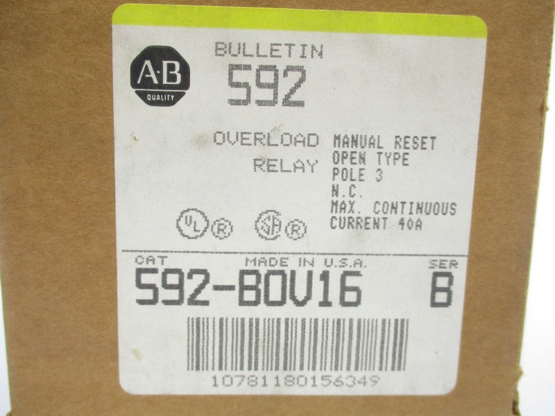 ALLEN BRADLEY 592-BOV16 SER. B 120-600VAC 40A (BR/YL) NSMP