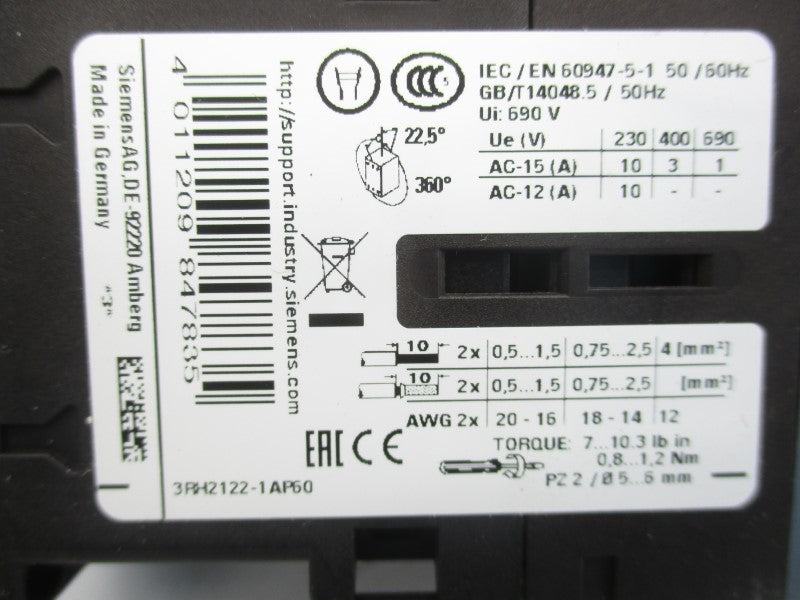 SIEMENS 3RH2122-1AP60 220/240V NSMP