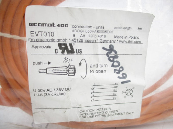 IFM EFECTOR EVT010 ADOGH050VAS0005E05 30VAC 4A 5M NSMP