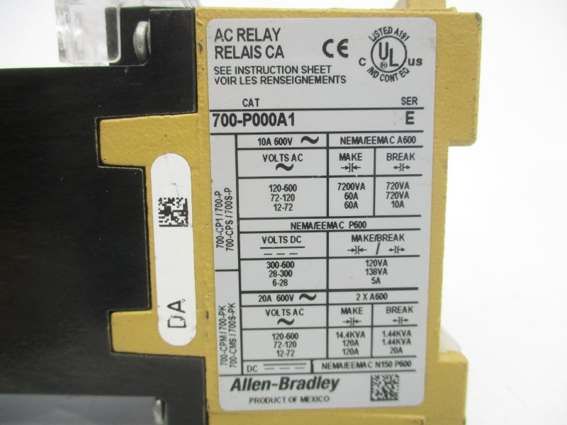 ALLEN BRADLEY 700-P000A1 SER. E 600V 10A NSNP
