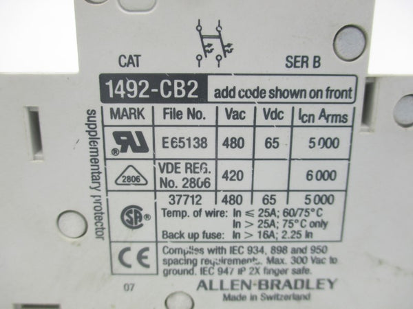 ALLEN BRADLEY 1492-CB2H250 SER. B 480VAC 25A UNMP