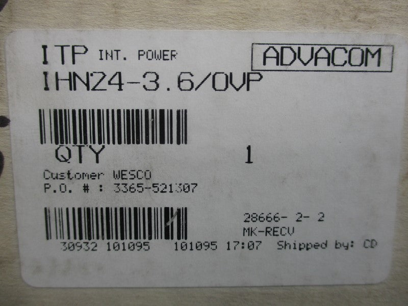 INTERNATIONAL POWER IHN24-3.6 24VDC 3.6A NSMP