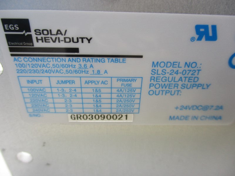 SOLA SLS-24-072T 240VAC 1.8A NSMP