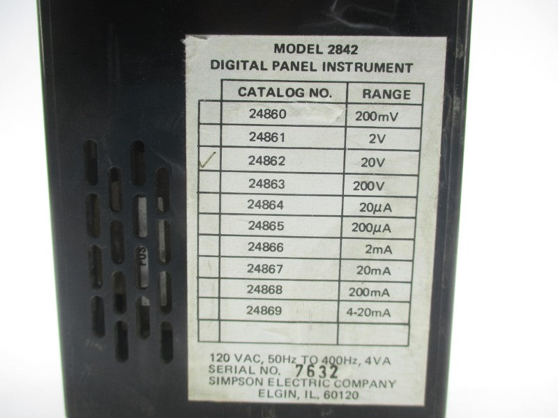 SIMPSON 24862 2842 120VAC 20V NSNP