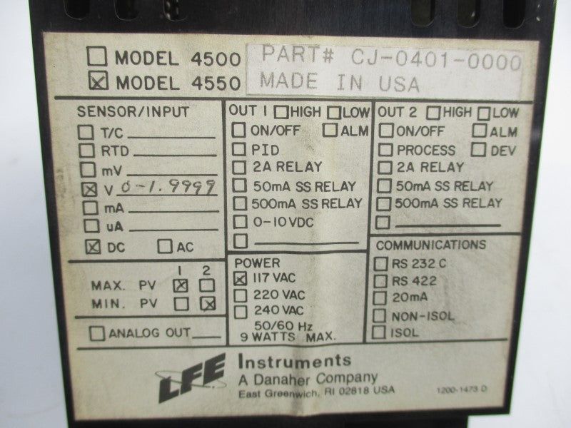 DANAHER CONTROLS 4550 CJ-0401-0000 117VAC UNMP