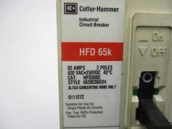 CUTLER HAMMER HFD3080 600VAC 80A NSNP