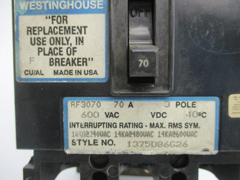 WESTINGHOUSE RF3070 1375D86G26 600VAC 70A UNMP