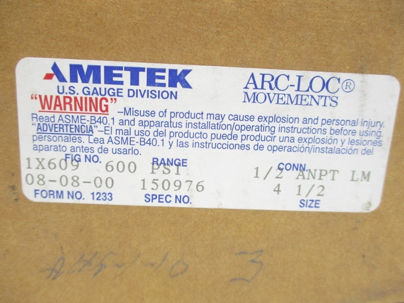AMETEK 1X609-150976 0-600PSI 4-1/2" NSMP
