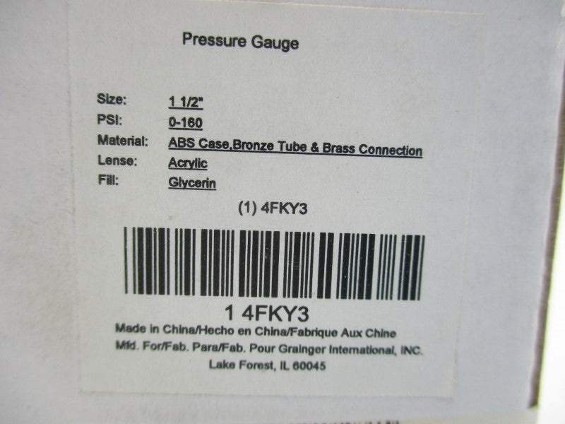 GRAINGER 4FKY3 0-160PSI 1-1/2" NSMP