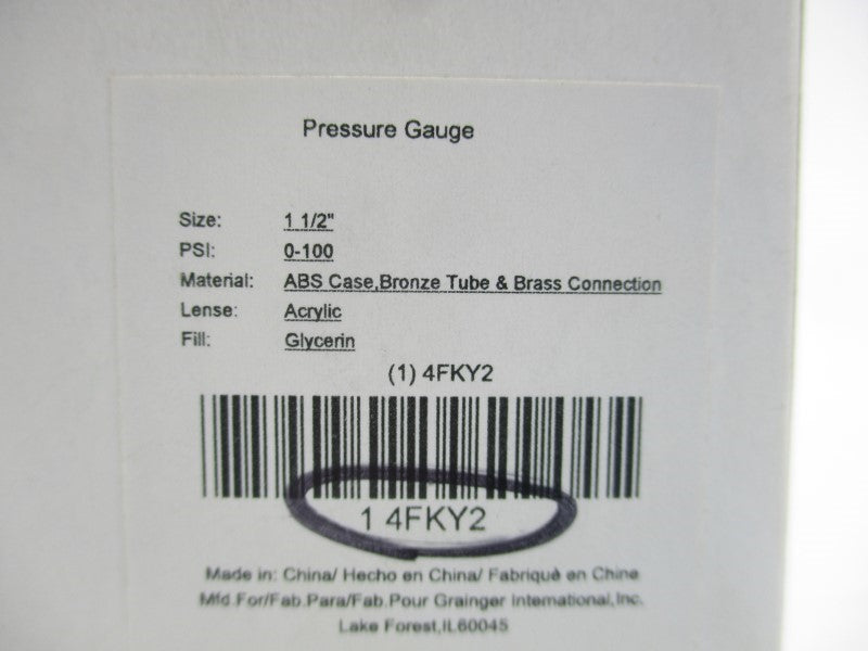 GRAINGER 4FKY2 0-100PSI 1-1/2" NSMP