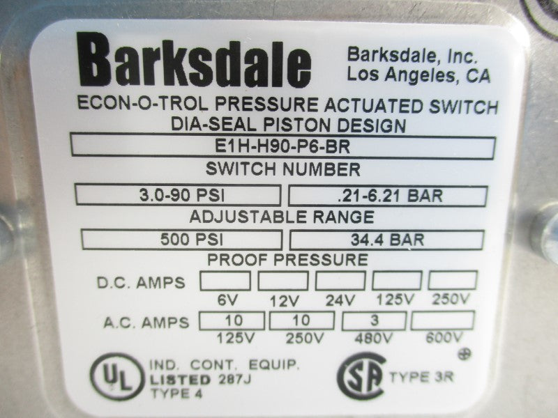 BARKSDALE E1H-H90-P6-BR 600V 3.0-90PSI NSMP