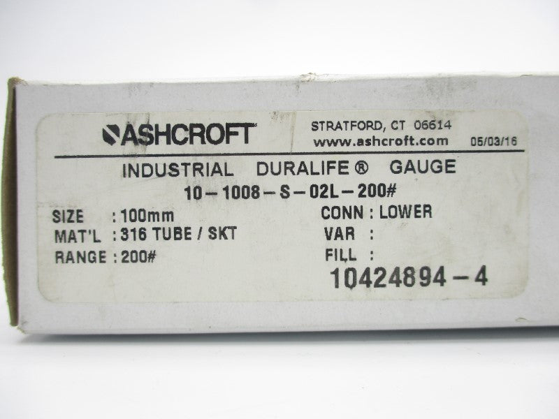 ASHCROFT 10-1008-S-02L-200# 0-200PSI 100MM NSMP