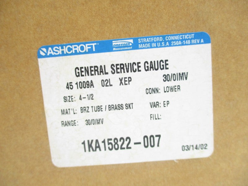 ASHCROFT 451009A02LXEP30/0IMV 30-0INHGVAC 4-1/2" NSMP