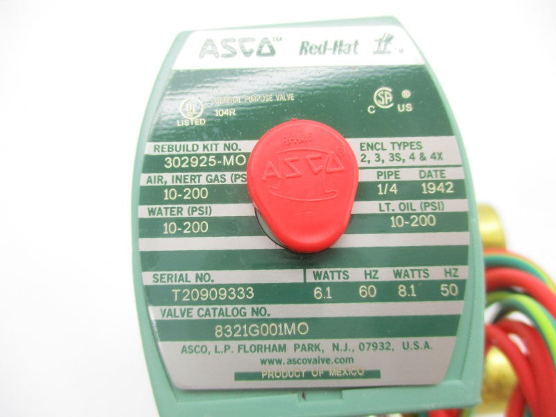 ASCO 8321G001MO 110/120V 10-200PSI 1/4" NSMP