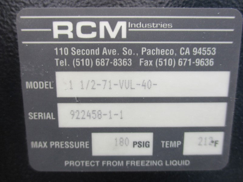 RCM INDUSTRIES 1-1/2-71-VUL-40- 180PSI NSMP