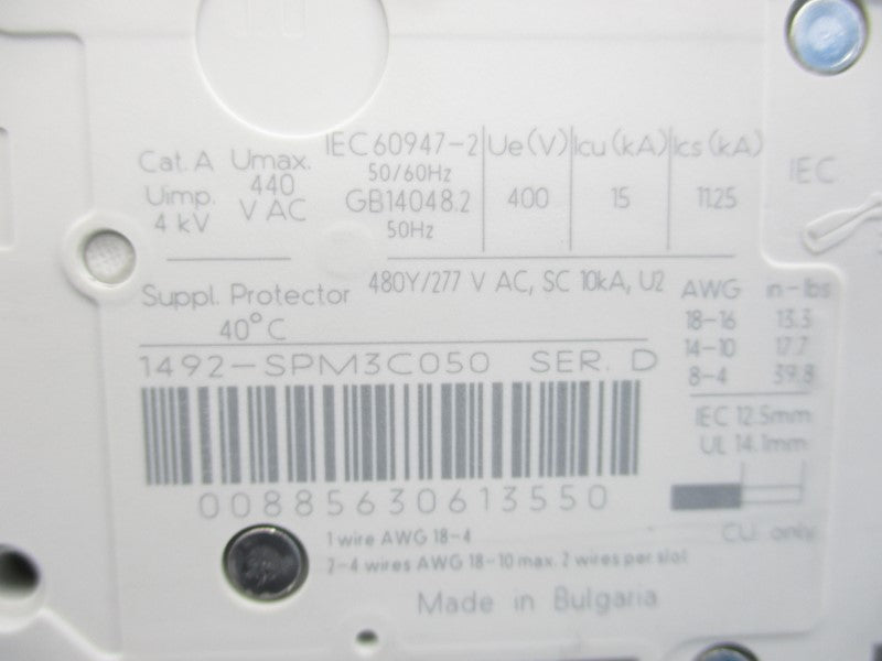 ALLEN BRADLEY 1492-SPM3C050 SER. D 440VAC 5A NSMP